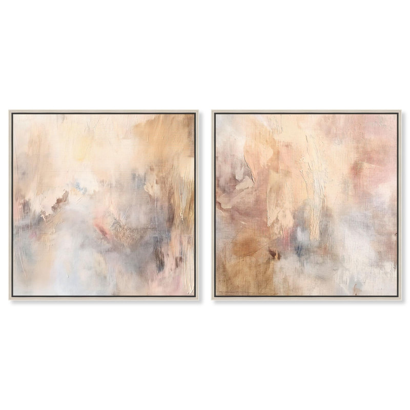 Smeared Codex Set Canvas Set of 2 Earth Tone Abstract by , Cadre argenté flottant, H 30 po x l 30 po