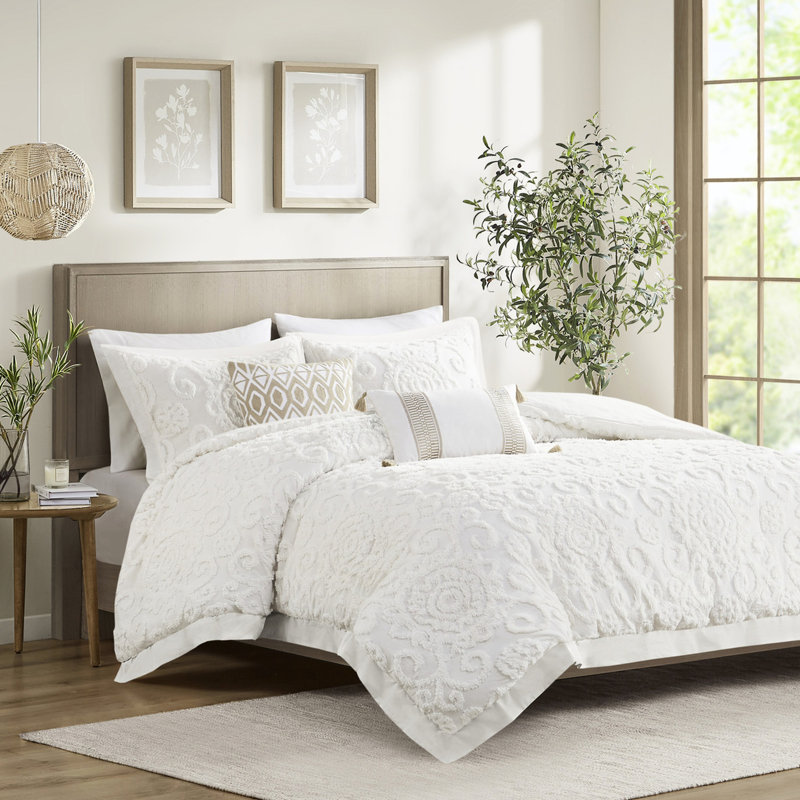 Édredon très grand - 100% coton, 3 décorations en chenille, surdimensionné et élégant, comprend 2 taies décoratives, taille en coton avec broderie, rembourrage, chaud,