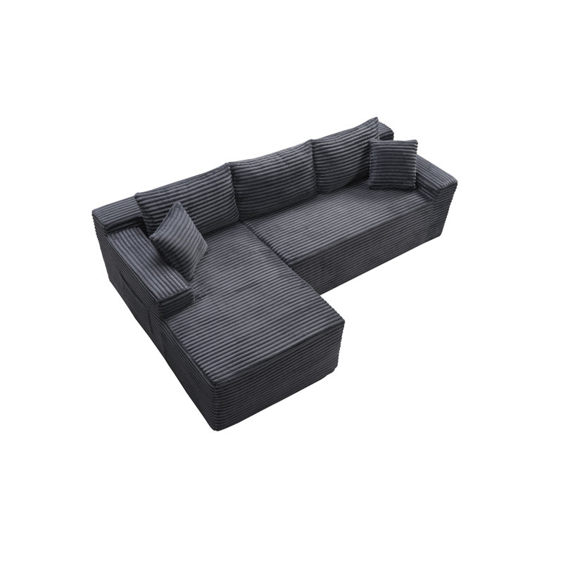Canapé modulaire 94,5 po avec méridienne réversible en L et velours côtelé, Gris, Face à la gauche