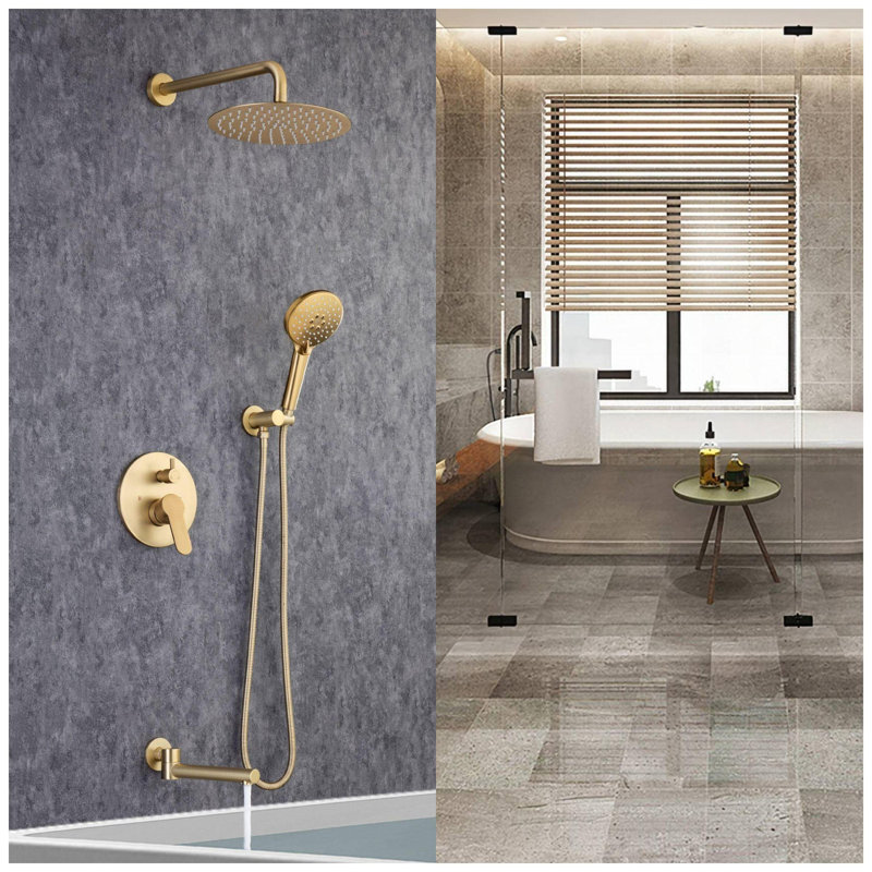 Système de douche complet avec valve brute, Or brossé