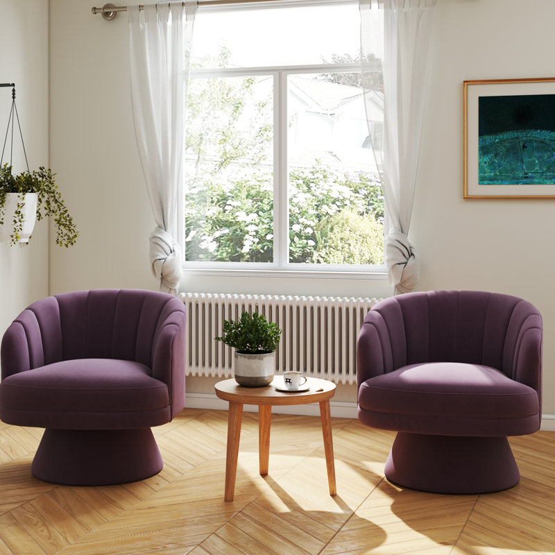 Fauteuil demi-tonneau pivotant en velours Murrow (ensemble de 2), Mauve