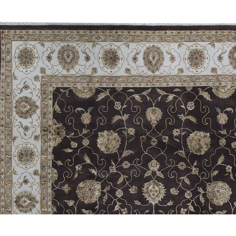 Tapis brun et ivoire de haute qualité noué à la main