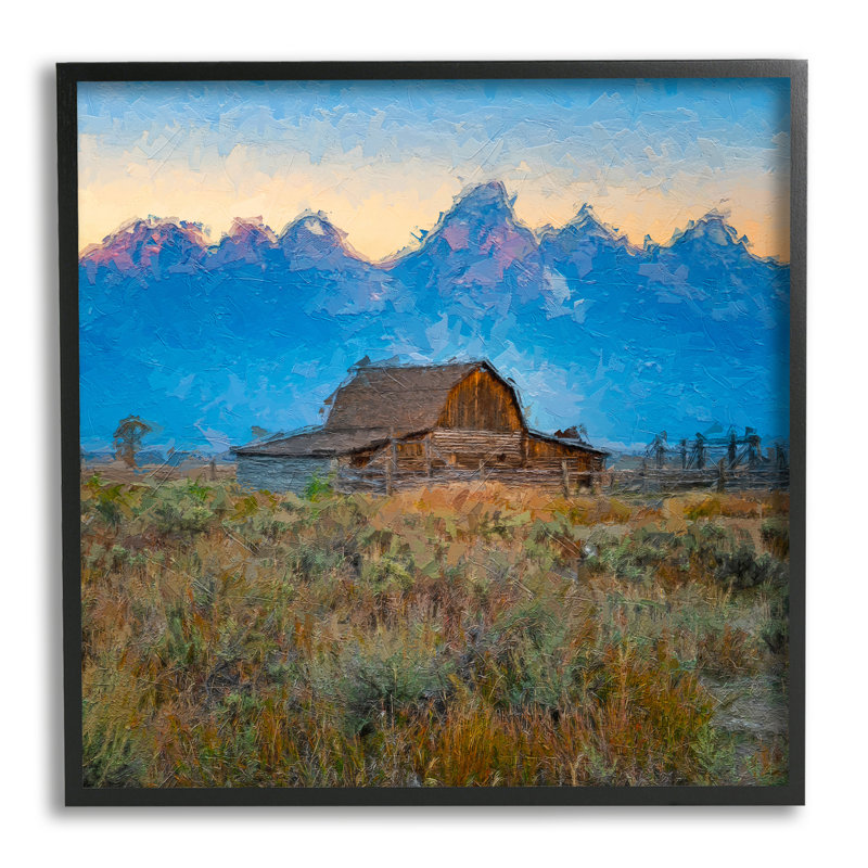 Bold Blue Sunset Countryside Farm Canvas Print with Black Frame