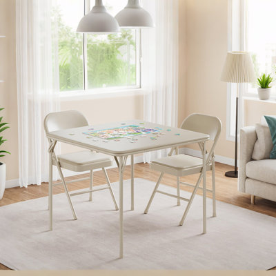 3-Piece Folding Dining Table Set with 2 Chairs - Space-Saving Square Card Table for Small Spaces, Metal Frame & PU Leather Upholstered Chairs, Modern by Yesurprise