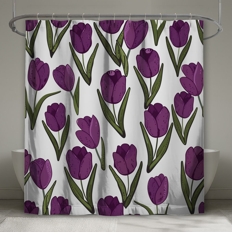 Rideau de douche Tulipes - Cottage, H 73 po x l 70 po, Floral mauve