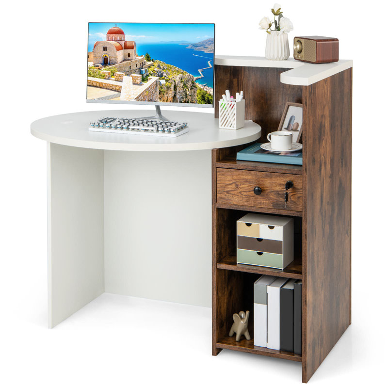 17 Stories Reception Desk, White/Brown