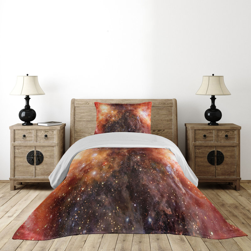 King Size Burnt Orange and Black Nebula Polyester Bedspread Set