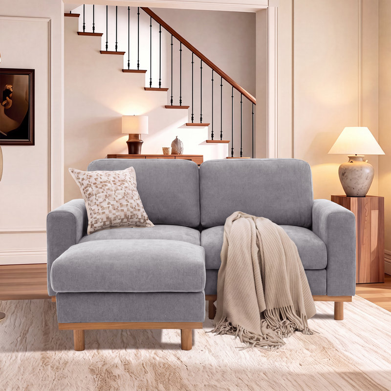 Canapé modulaire rembourré 3 places avec repose-pieds 66,5 po Milsap, Gris chenille