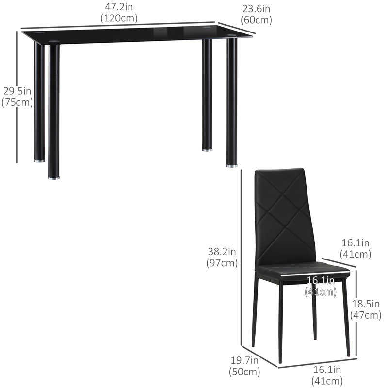 Wrought Studio™ Modern Dining Table Set For 4, Space-Saving 5 Pieces Kitchen Table Set With Rectangle Table, Padded Seat And Steel Frame