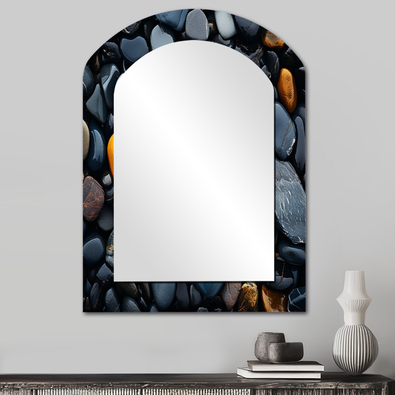 Rocky Beach Patterns I - Beach Arch large Mirror, gris asymétrique unique, décoration murale, 34 po x 25 po