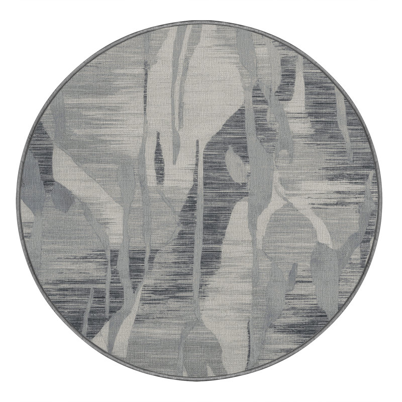 Tapis abstrait gris lavable à la machine, Rond 4 pi