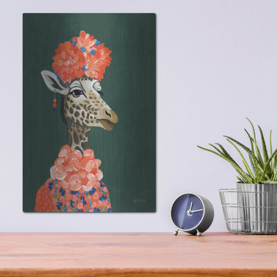 Mrs Regal Giraffe Portrait' by Yvette St. Amant Metal Wall Art, 16" x 24"