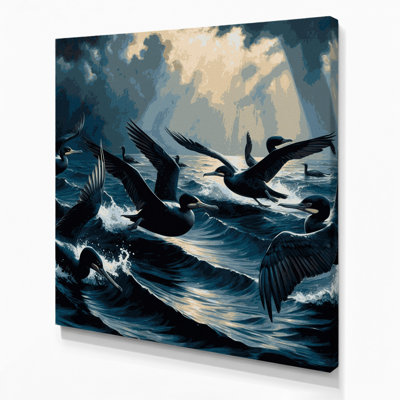 Oiseaux, art mural sur toile grise