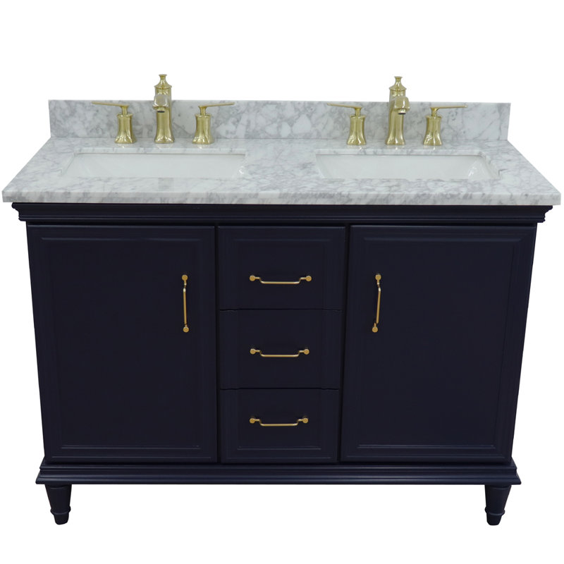 Cadnite 49'' Double Bathroom Vanity with Top, Blue, Gray Granite