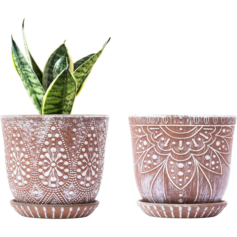6 Inch Clay White Beaded Ceramic Planter Set Of 2