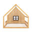 Lit de maison en bois naturel avec clôture et fenêtre, construction en bois massif, conduit pour le bonheur, coin ludique, clôture sans sommier, utilisation à long terme, amusant, design, requis-865490651