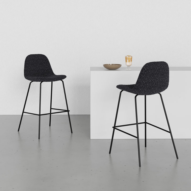 Tabouret de bar et de comptoir Kinlaw, Tabouret de comptoir (siège d’une hauteur de 23, Bouclé noir