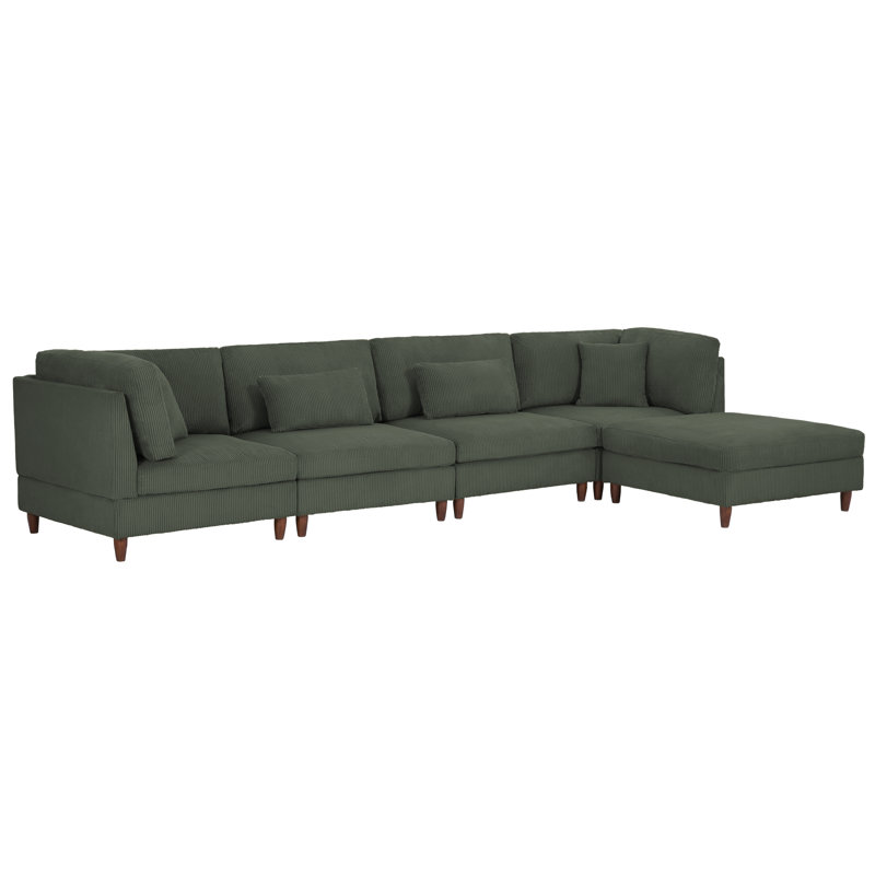 Michelyn 120.5"W 5 - Piece Corduroy Modular Sectional Sofa with Ottoman, Green Corduroy