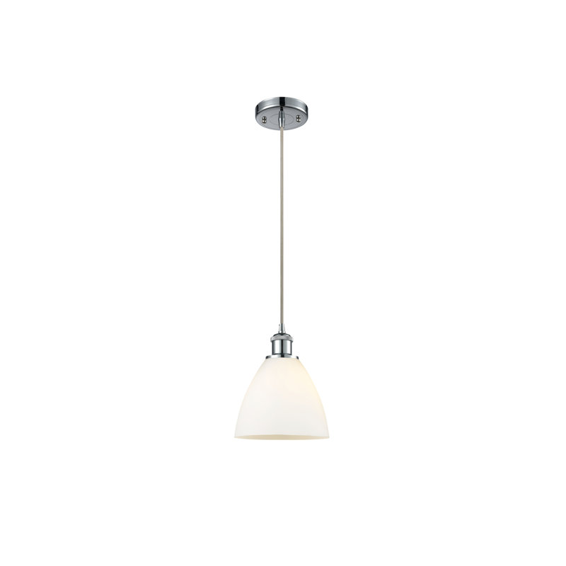 Luminaire suspendu en forme de dôme à 1 lumière Angelia, H 11,25 po x l 7,5 po x P 7,5 po, Blanc, Chrome poli