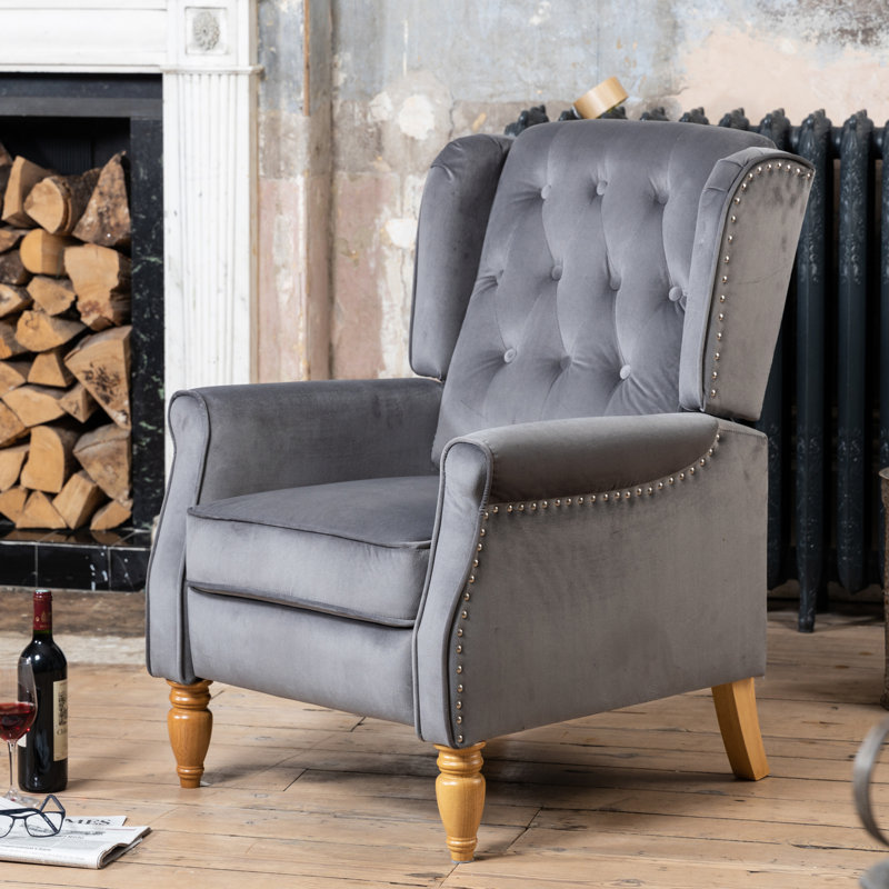 Ailith 70cm Wide Velvet Wing Chair Recliner, Grey
