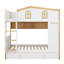 Lit superposé avec garde-corps en forme de maison et lit gigogne, lit superposé en bois avec tablettes de rangement-485413961