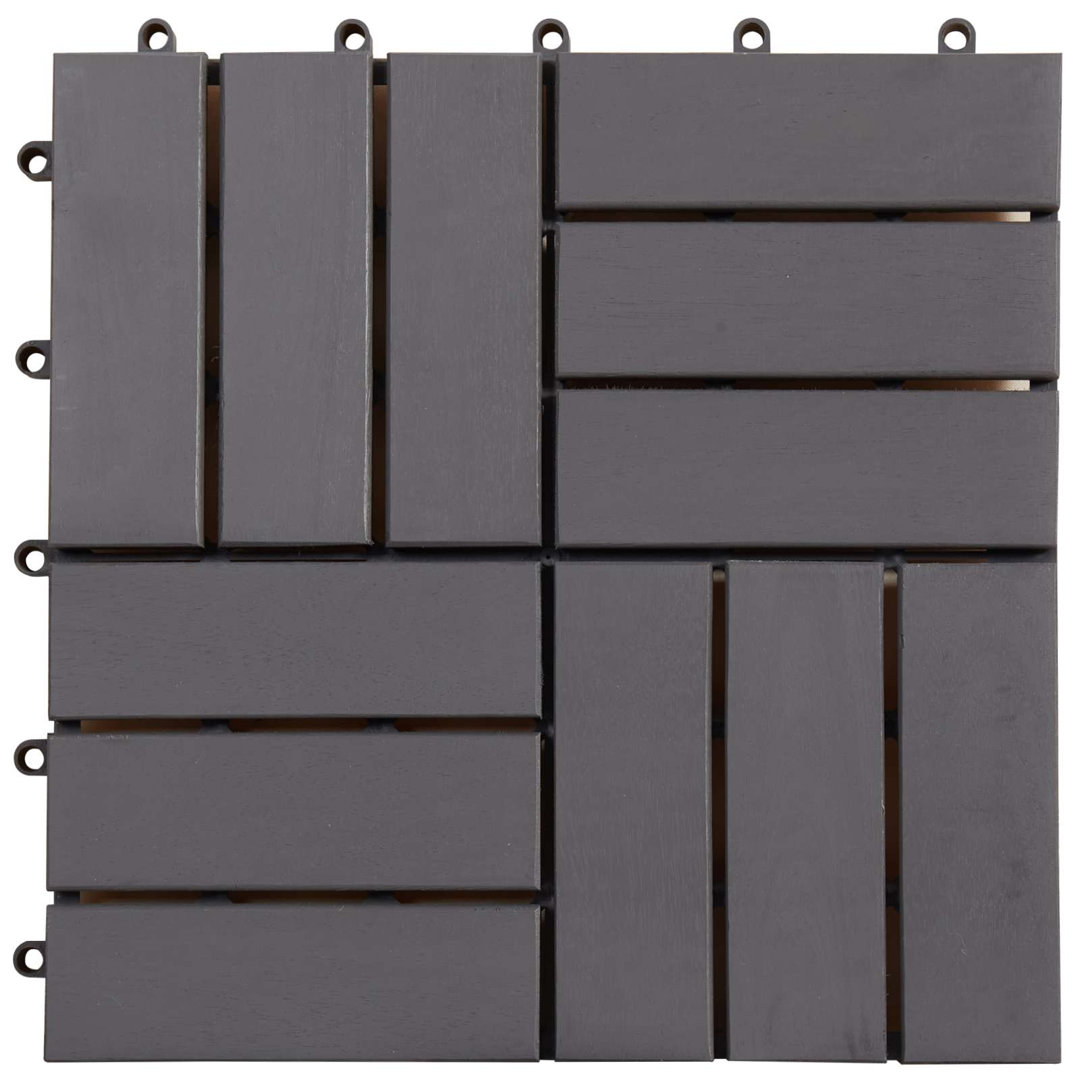 vidaXL Solid Acacia Wood Decking Tiles Grey Wooden Wash Interlocking Tile