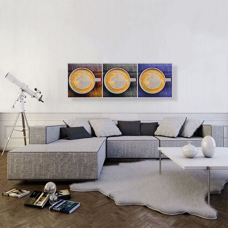 Espresso café motif moderne Art Home Decor - impression sur toile panoramique, H 16 po x l 48 po x 1,5 po