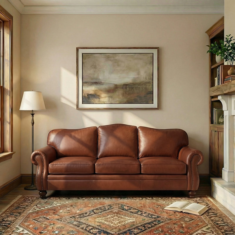 Eugene 81" Traditional Genuine Leather Sofa, Brown