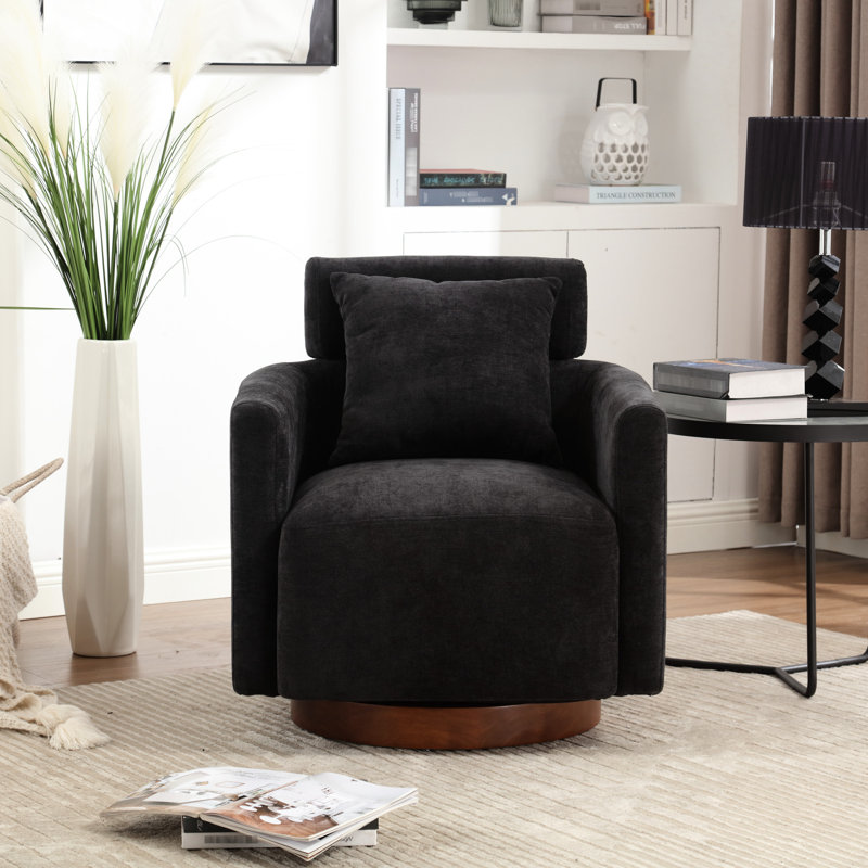 Chaise de salon avec capacité de rotation de 360 degrés, multi-réglable, chenille douce, surface rotative en bois, revêtement en chenille multifonctionnel, base