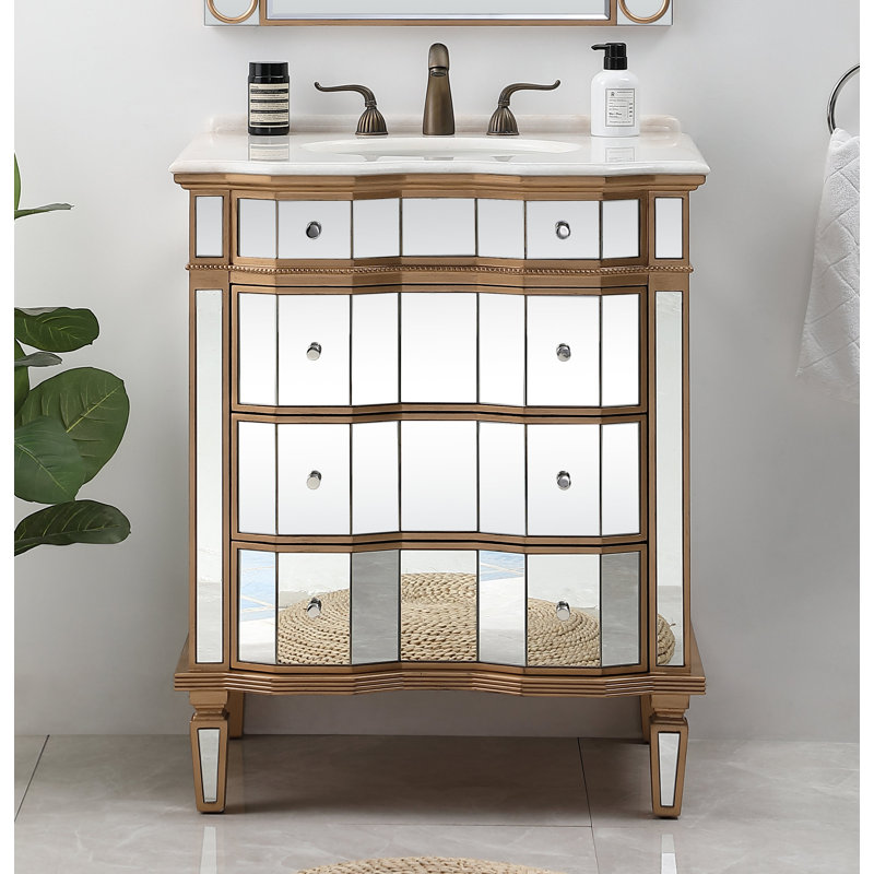 Mirrored Gold and Marble Single Bathroom Vanity
