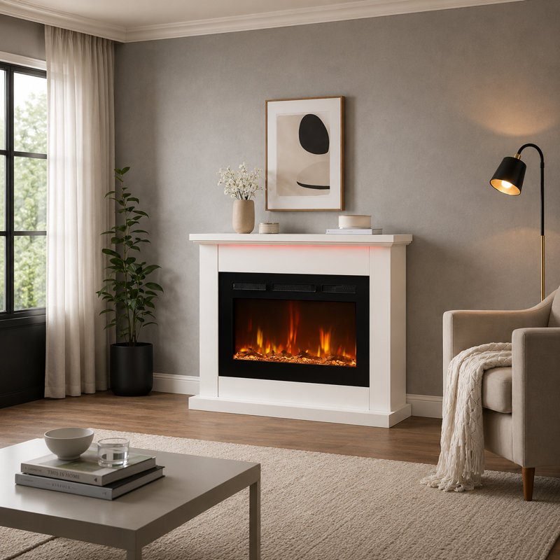 FLAMEKO Albury 3-in-1 Electric Fireplace, LED Flame Effect, 1.5kW Heater, Logs & Crystals