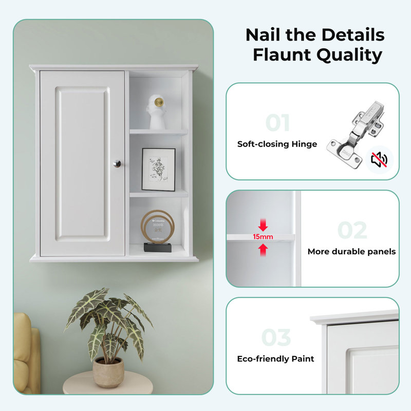  24 in. W x 7 in. D x 28 in. H Wall Bathroom Cabinet Over The Toilet Storage, White