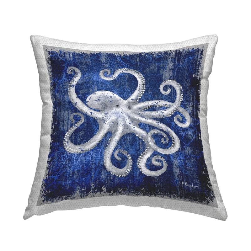 Coussin d'extérieur imprimé Rustic Indigo Octopus par Paul Brent