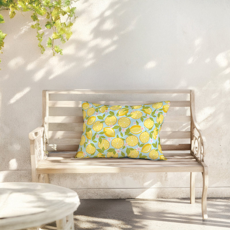 Coussin lombaire d'extérieur Lemons Coastal, Bleu
