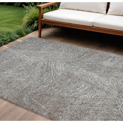 Tapis d'extérieur lavable abstrait brun et ivoire 10 pi x 14 pi