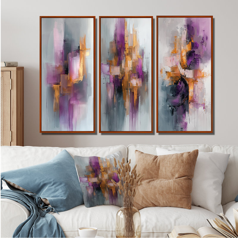 Mauve liquide encre Prismatic Maze I - encre liquide, impression sur toile, 3 pièces, H 28 po x l 36 po, Brun