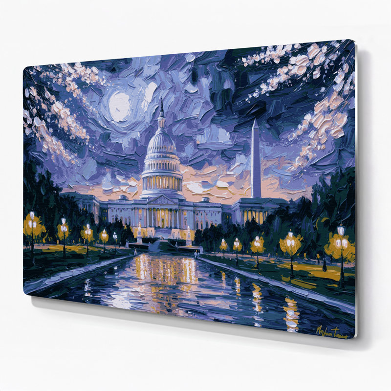 Art mural en métal avec cités, "Washington", H 11 po x l 14 po
