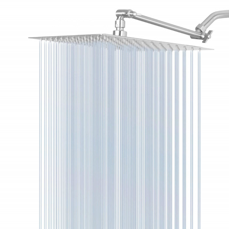 Rainfall Shower Head With 11-Inch Adjustable Extension Arm – Large Stainless Steel High-Flow Square Shower Head For Full-Body Coverage ( 12-Inch)