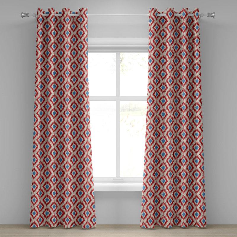Rideau décoratif à œillets 2 panneaux Dakota Fields Ikat, 50 po, rouge, bleu, beige, L 50 po x L 108 po