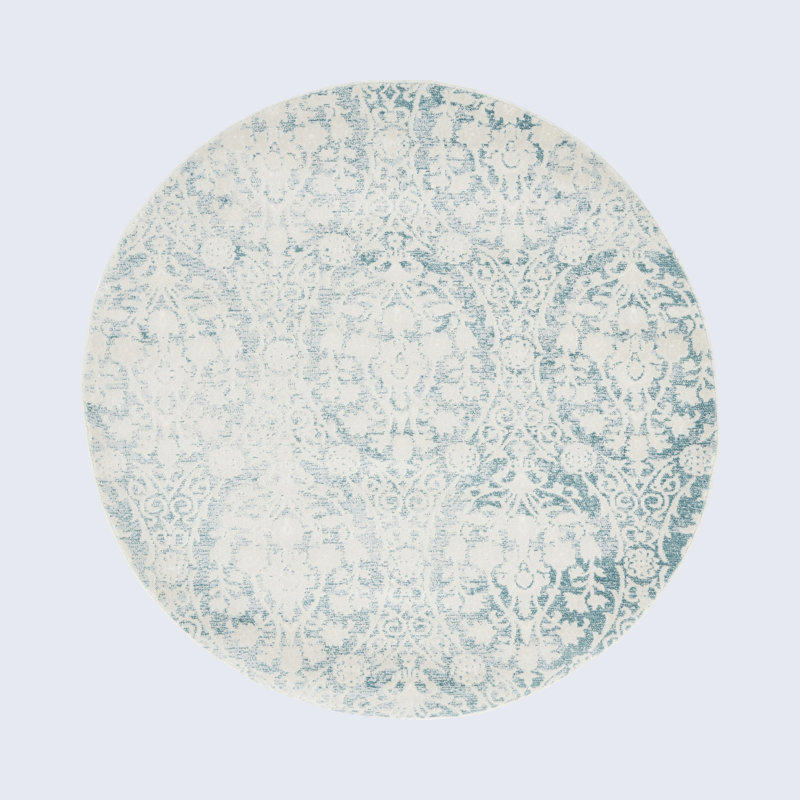 Tapis bleu clair / ivoire Teadora, Rond 4 pi 1 po