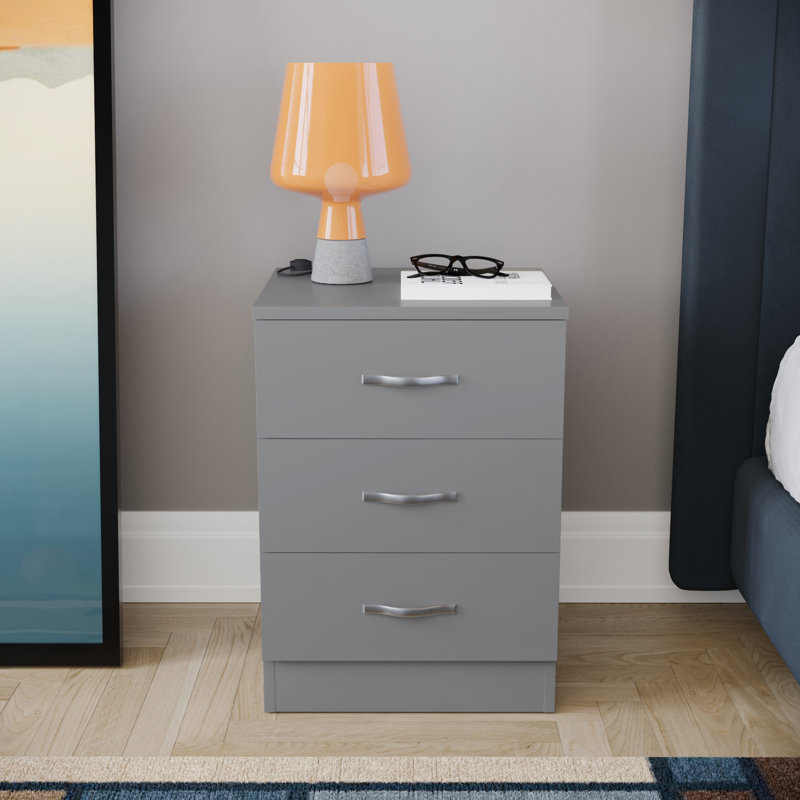Maybery 3 - Drawer Bedside Table Nightstand, Grey