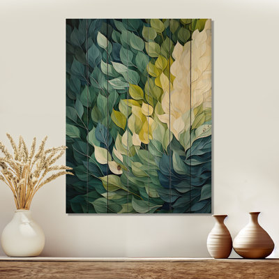 «Leaves Green River Collage», art mural sur bois de pin naturel