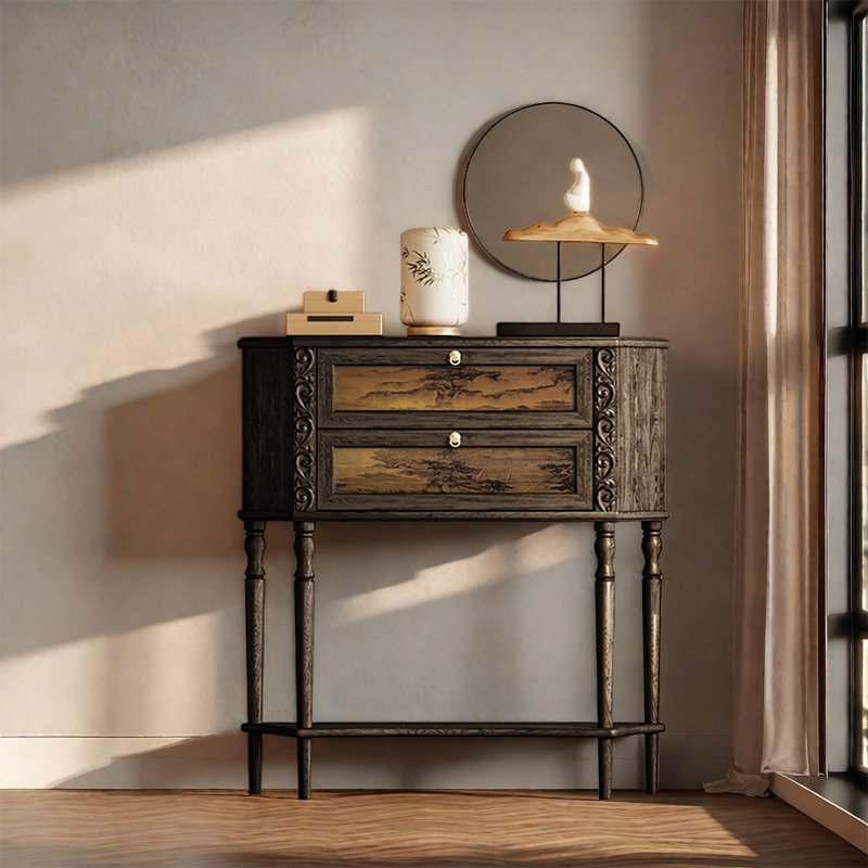 Wide Top Walnut Cabinet with Two Drawers