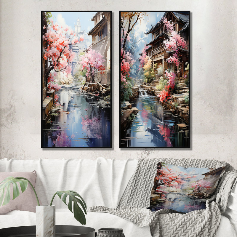 «China Art Silk Road», 2 pièces sur toile, Cadre noir, H 20 po x l 24 po