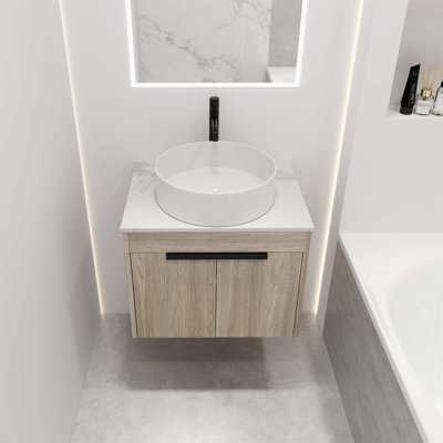 Meuble-lavabo simple mural 23,6 po avec plateau en pierre frittée Jachim