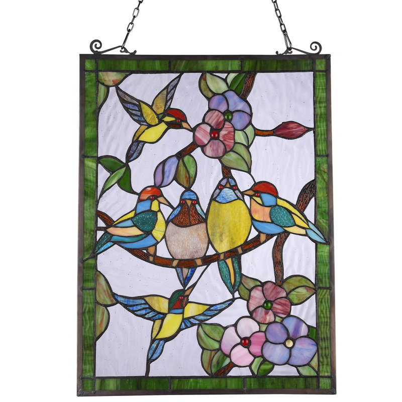 Panneau de vitrail pour oiseaux tropical