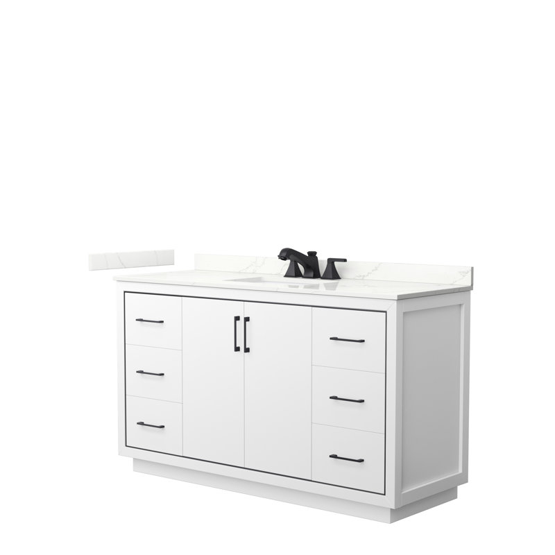 60'' W Single Vanity, Giotto Quartz, White, Matte Black