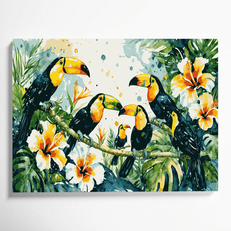 Toile hawaïenne toucans beige, H 16 po x l 20 po
