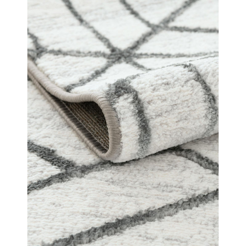 Rochele Geometric Polyester Ivory/Gray Area Rug, Rectangle 7'10" x 11'