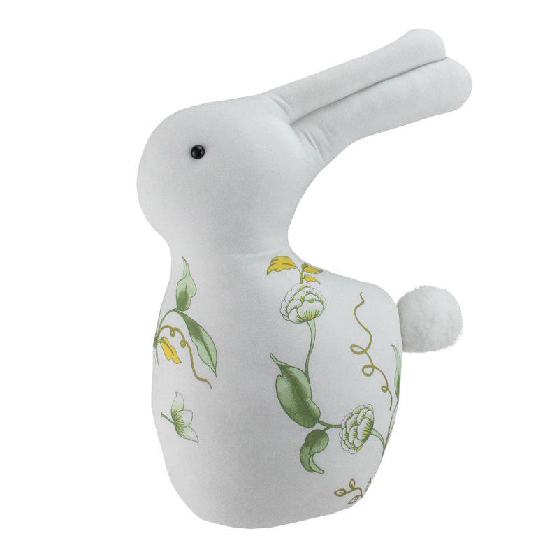 14" Plush White Soft Green and Yellow Floral Rabbit Spring Easter Decoration